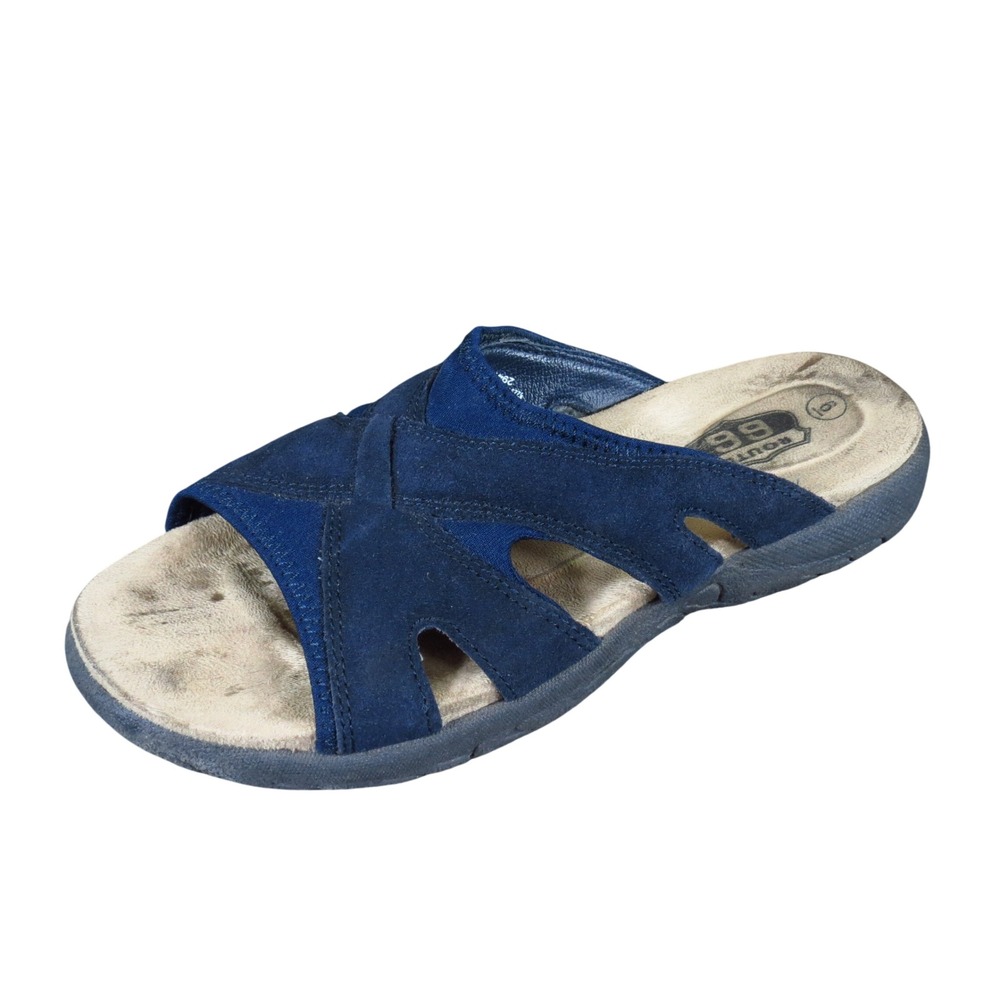 Route 66 29477 Womens Slide Sandals Size 6 Comfort Walking Navy Blue Leather